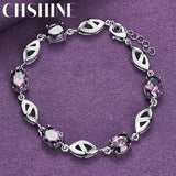 925 Silver Purple Crystal Chain Bracelet Wedding Party Jewelry