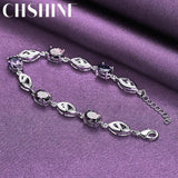 925 Silver Purple Crystal Chain Bracelet Wedding Party Jewelry
