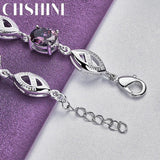925 Silver Purple Crystal Chain Bracelet Wedding Party Jewelry