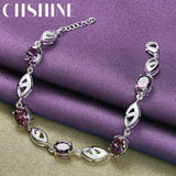 925 Silver Purple Crystal Chain Bracelet Wedding Party Jewelry