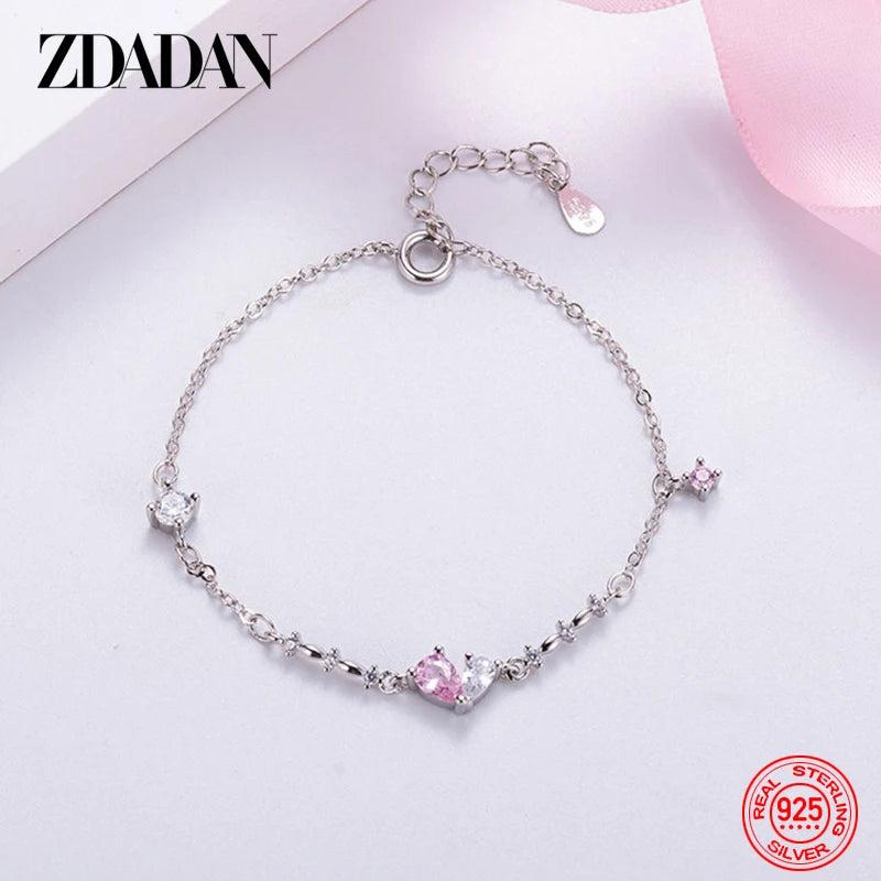 925 Silver Rose Heart Zircon Bracelet Chains