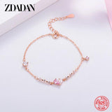 925 Silver Rose Heart Zircon Bracelet Chains