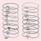 925 Silver Plated Mouse Heart Bracelet Love Fit Original Castle Bracelet