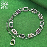 925 Silver Square Zircon Crystal Bracelet, Colored, Party Jewelry