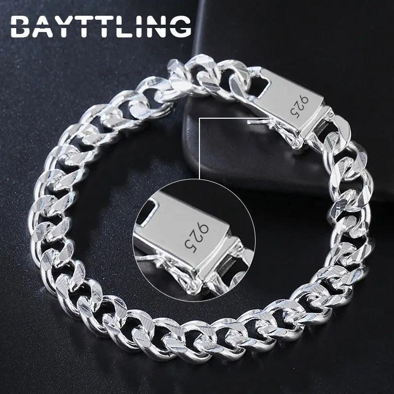 925 Sterling Silver 10MM Cuban Chain Bracelet 8 Inches