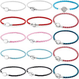 Woven Leather Ball Bracelet Barrel & Seashell Clasp 925 Silver DIY Jewelry