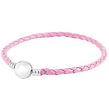 Woven Leather Ball Bracelet Barrel & Seashell Clasp 925 Silver DIY Jewelry