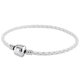Woven Leather Ball Bracelet Barrel & Seashell Clasp 925 Silver DIY Jewelry