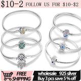 925 Silver Women Bracelet Charm Butterfly Heart Lock Pendant DIY Jewelry