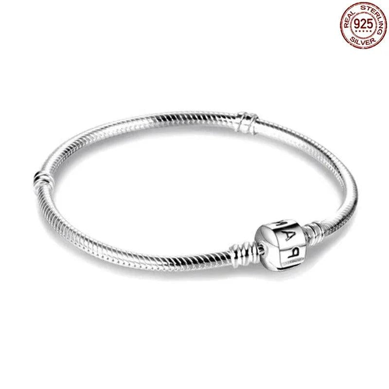 Striped Silver Letter Bracelet 925 Sterling Silver Design Charm Beads