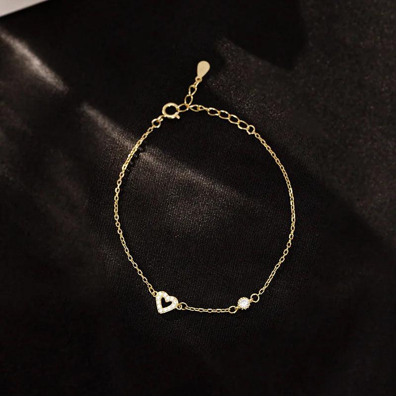 925 Silver Zircon CZ Heart Charm Bracelet Women Party Fine Jewelry