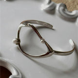 925 Silver Bracelet Bangle Pearl Asymmetric Punk for Women Girls