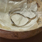 925 Silver Bracelet Bangle Pearl Asymmetric Punk for Women Girls