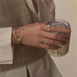 925 Silver Bracelet Bangle Pearl Asymmetric Punk for Women Girls
