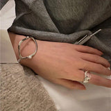 925 Silver Bracelet Bangle Pearl Asymmetric Punk for Women Girls