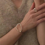 925 Silver Bracelet Bangle Pearl Asymmetric Punk for Women Girls