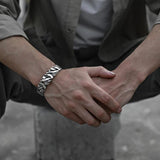 925 Silver Bracelet Punk Wide Irregular Geometric Bangle for Woman Man