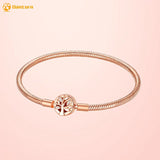 925 Silver Rose Family Tree Clasp Snake Chain Bracelet