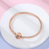 925 Silver Rose Family Tree Clasp Snake Chain Bracelet