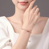925 Silver Rose Family Tree Clasp Snake Chain Bracelet