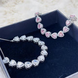 Pink Heart Women Silver Bracelet Cut CZ Bridal Adjustable Party Jewelry