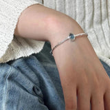 925 Silver Thick Hiphop Chain Bracelet Vintage Stone Hasp Birthday Gift