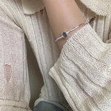 925 Silver Thick Hiphop Chain Bracelet Vintage Stone Hasp Birthday Gift