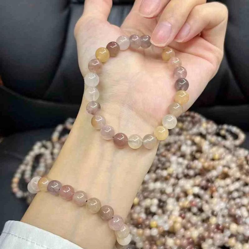 8mm Natural Violet Shetai Cui Silk Jade Beaded Strand Bangle Bracelet