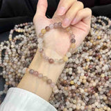8mm Natural Violet Shetai Cui Silk Jade Beaded Strand Bangle Bracelet