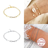 925 Silver Bracelet Classic Chain Paper Clip Women Jewelry Gift