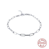 925 Silver Bracelet Classic Chain Paper Clip Women Jewelry Gift