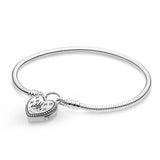 Silver Plated Heart Bracelet Padlock Clasp Snake Chain Loved Valentines