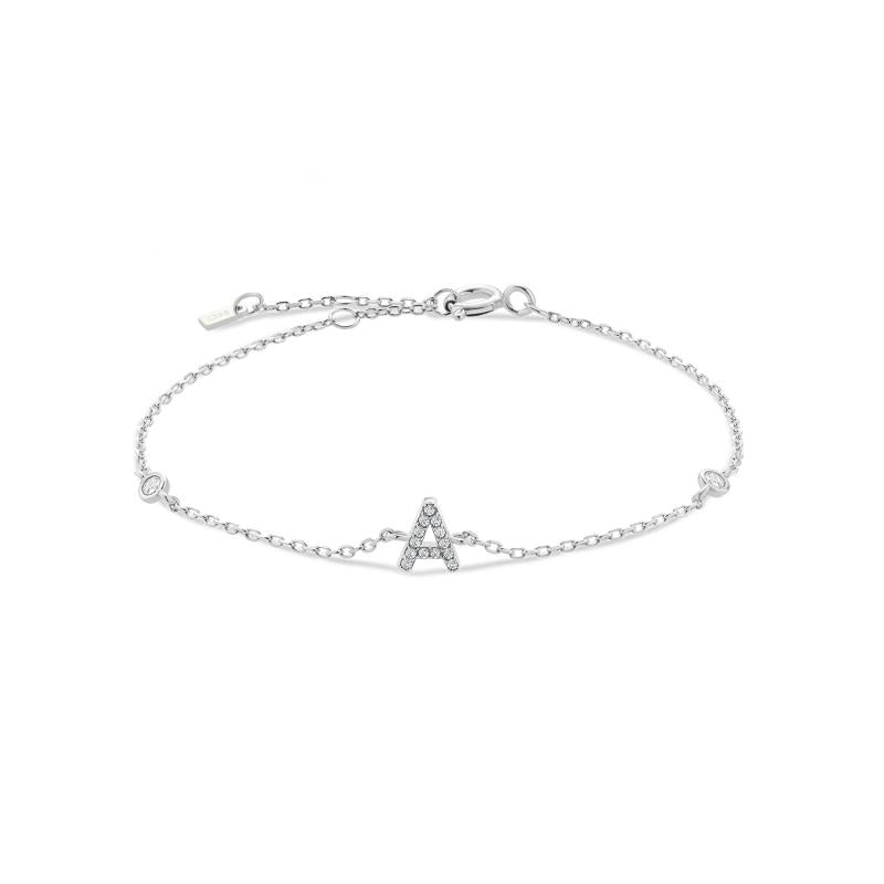 925 Silver Monogram Letter A Charm Bracelet Wedding Crystal
