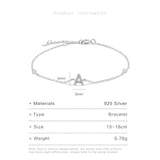 925 Silver Monogram Letter A Charm Bracelet Wedding Crystal