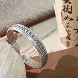925 Silver Carved Prajnaparamita Heart Sutra Lotus Bracelet
