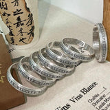 925 Silver Carved Prajnaparamita Heart Sutra Lotus Bracelet
