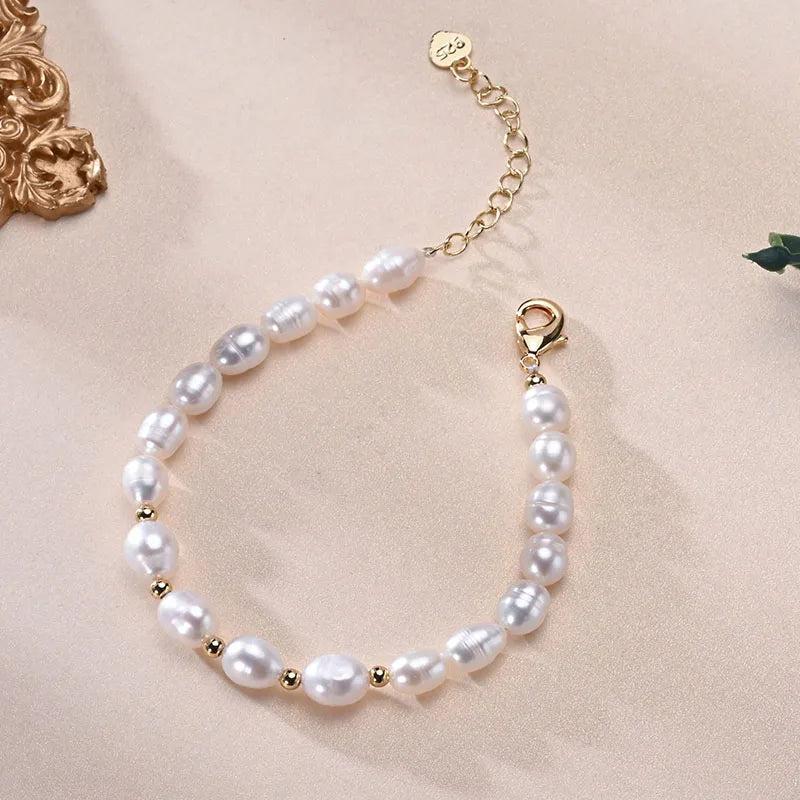 Freshwater Pearl Bracelet Multicolored Golden Beads S925 Silver Chain