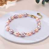 Freshwater Pearl Bracelet Multicolored Golden Beads S925 Silver Chain