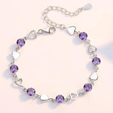 S925 Sterling Silver Clear Pink CZ Love Heart Bracelet for Women