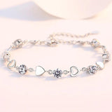 S925 Sterling Silver Clear Pink CZ Love Heart Bracelet for Women