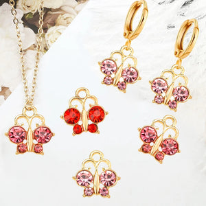 JQ 15Pcs/Set CZ Butterfly Pendant Golden Alloy Necklace Charm Jewelry Making