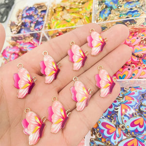 20Pcs Enamel Butterfly Pendant Golden Charm For Jewelry Making