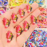 20Pcs Enamel Butterfly Pendant Golden Charm For Jewelry Making