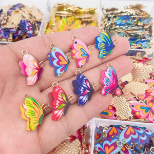 20Pcs Enamel Butterfly Pendant Golden Charm For Jewelry Making