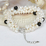 Adjustable Baroque Gray Freshwater Pearls Agate Beaded Bracelet