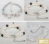 Adjustable Baroque Gray Pearls Agates Crystal Beaded Bracelet