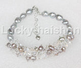 Adjustable Baroque Gray Pearls Agates Crystal Beaded Bracelet