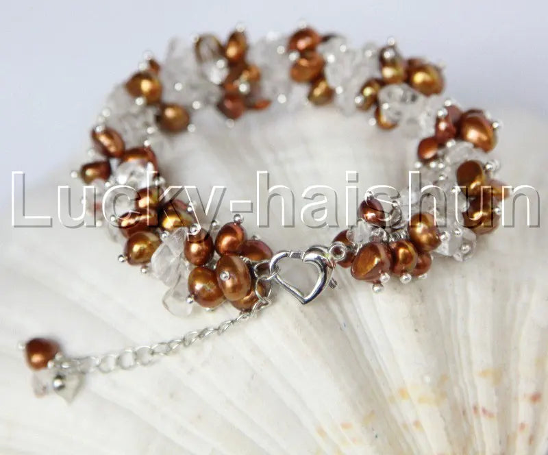 Baroque Navy Coffee Green Pearls Crystal Beaded Bracelet