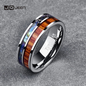 8MM Tungsten Carbide Ring Shell Wood Grain Inlay Size 7-12