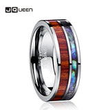 8MM Tungsten Carbide Ring Shell Wood Grain Inlay Size 7-12